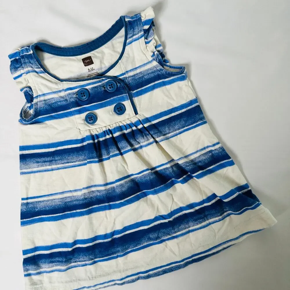 Tea Collection Blue & White Striped Shirt Dress Sz 6-12 mo